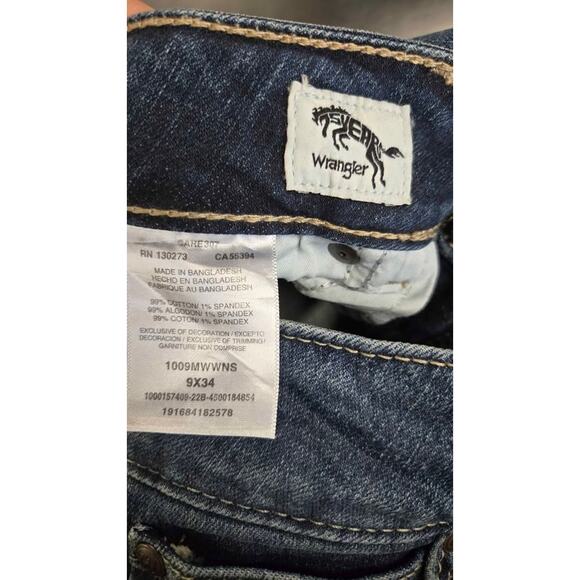 Wrangler Easy Wear Blue Flare Bootcut Jeans 9 x 34 Low Rise Stretch Denim - Picture 4 of 4